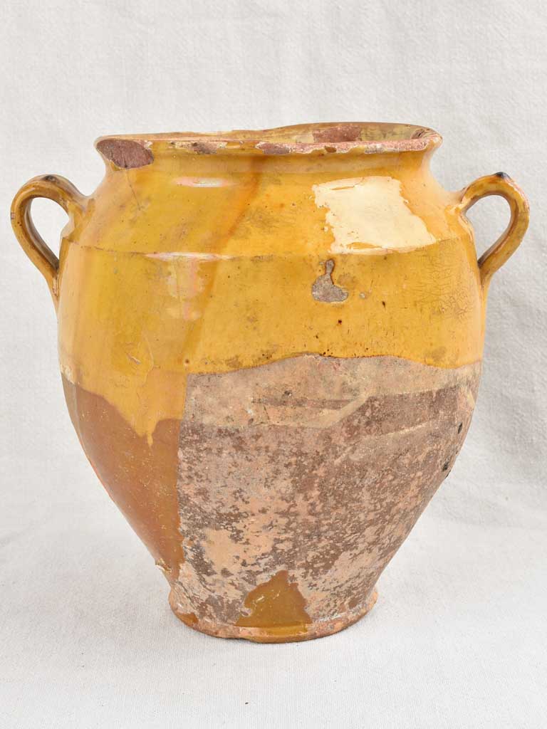 Antique French Confit Pot w/ yellow glaze - 19th century 10¾"