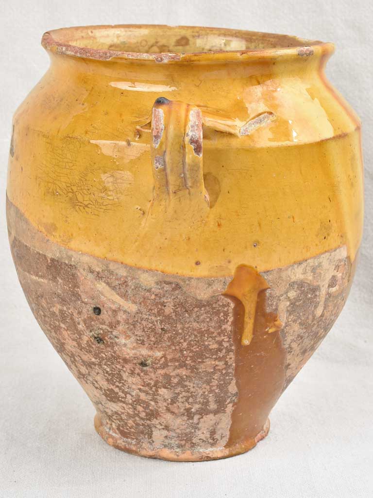 Antique French Confit Pot w/ yellow glaze - 19th century 10¾"