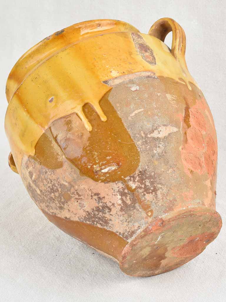 Antique French Confit Pot w/ yellow glaze - 19th century 10¾"