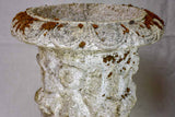 Pair of mid century weathered garden urns with decorative moldings 22"