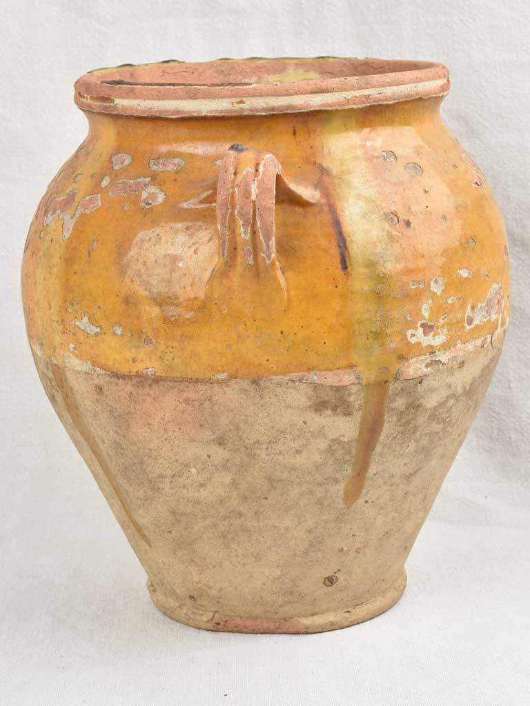 Rustic French confit pot w/ yellow glaze - 19th century 12¼"
