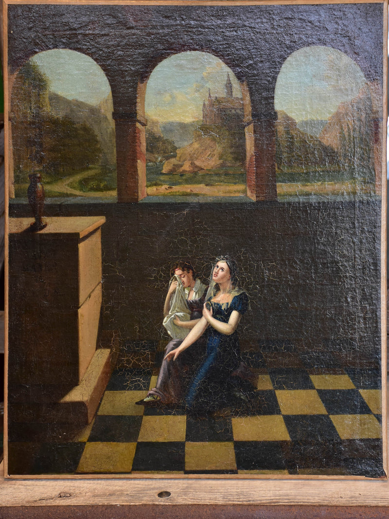 Antique painting of two weeping women 19 ¾'' x 24 ½''
