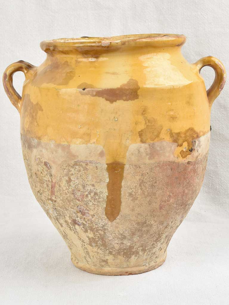 Antique French Confit Pot w/ yellow glaze 11¾"