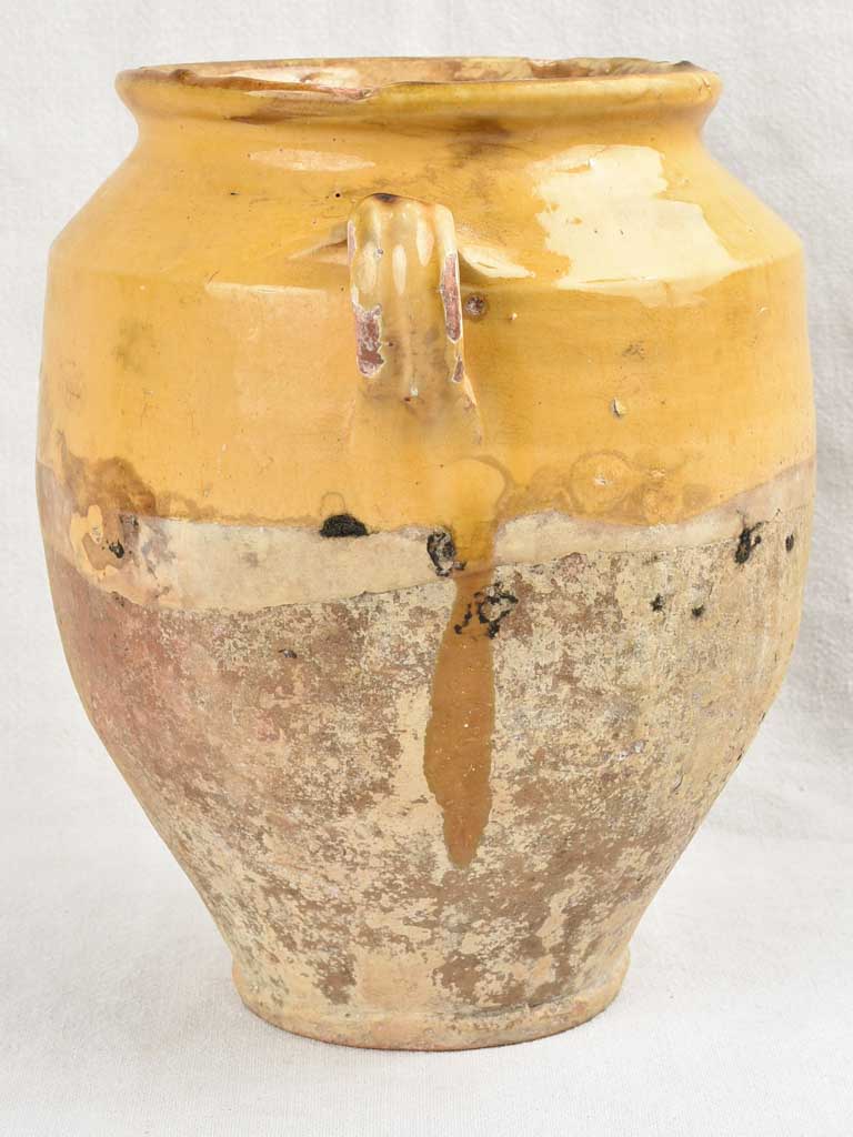 Antique French Confit Pot w/ yellow glaze 11¾"