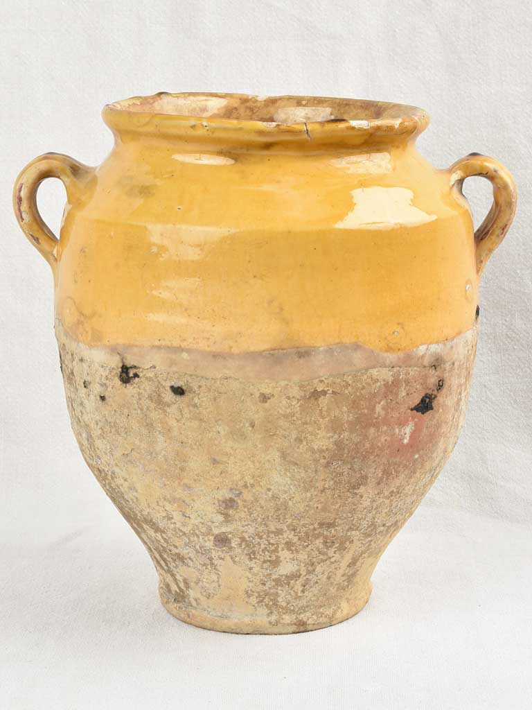 Antique French Confit Pot w/ yellow glaze 11¾"