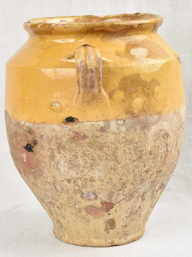Antique French Confit Pot w/ yellow glaze 11¾"