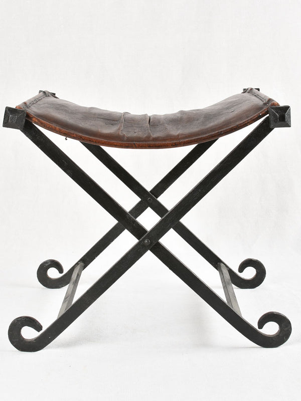 Vintage bench and stool - leather & wrought iron