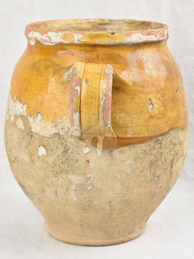 Rustic Antique French Confit Pot w/ yellow ocher glaze 11¾"