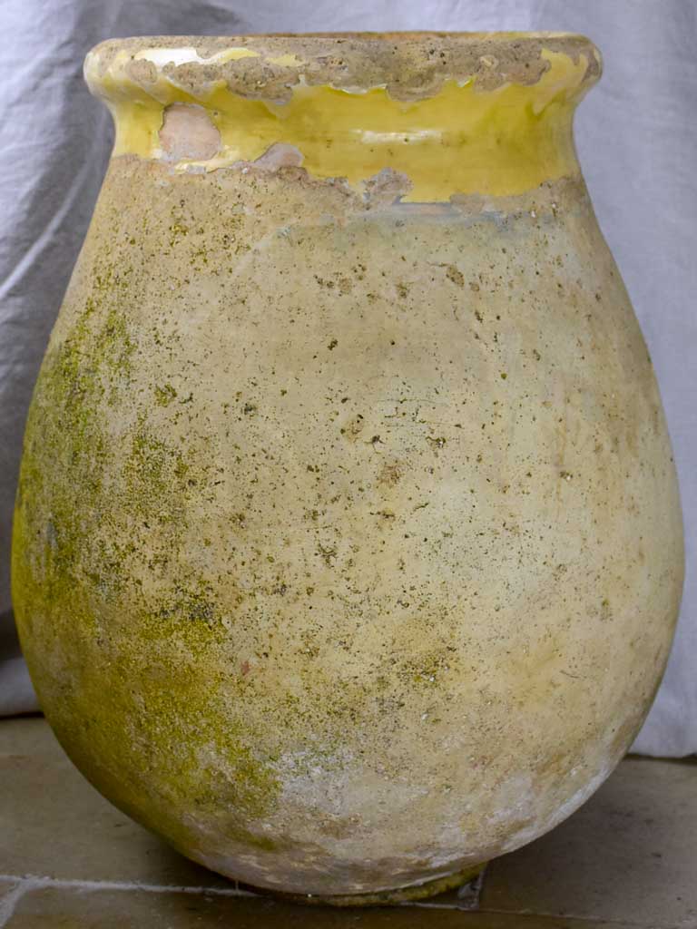 19th Century French olive jar from Biot with yellow glaze