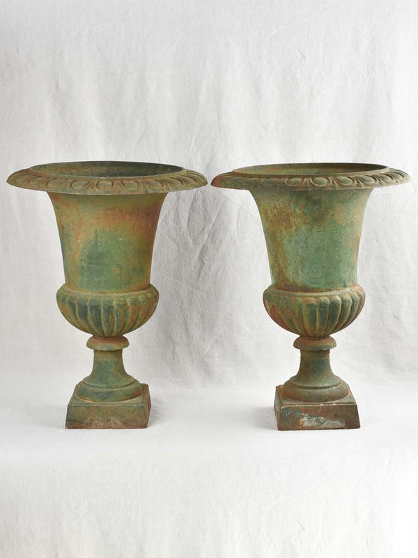 Large pair of cast iron Medici urns - 19th century 24"