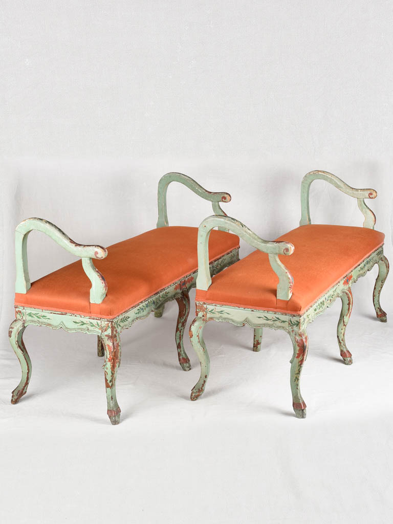 Pair of hand painted conversation benches - 19th century 57"
