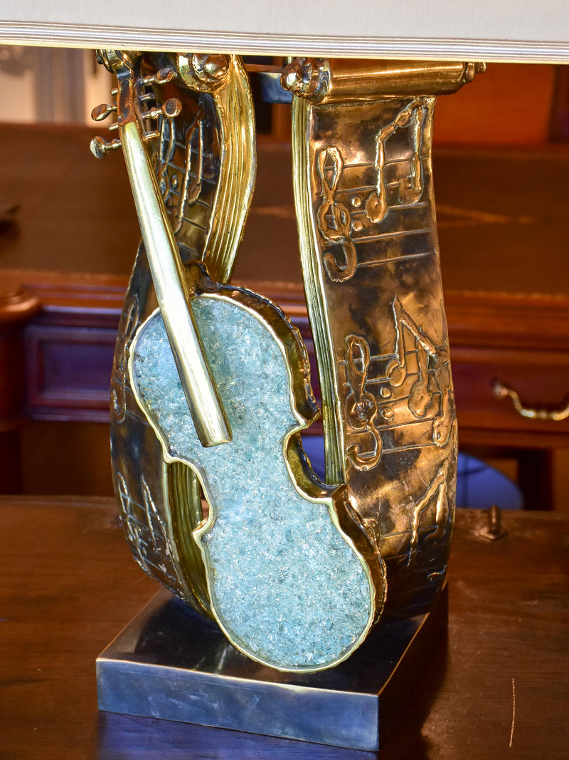 Signed vintage violin table lamp with bronze stand – Chez Pluie