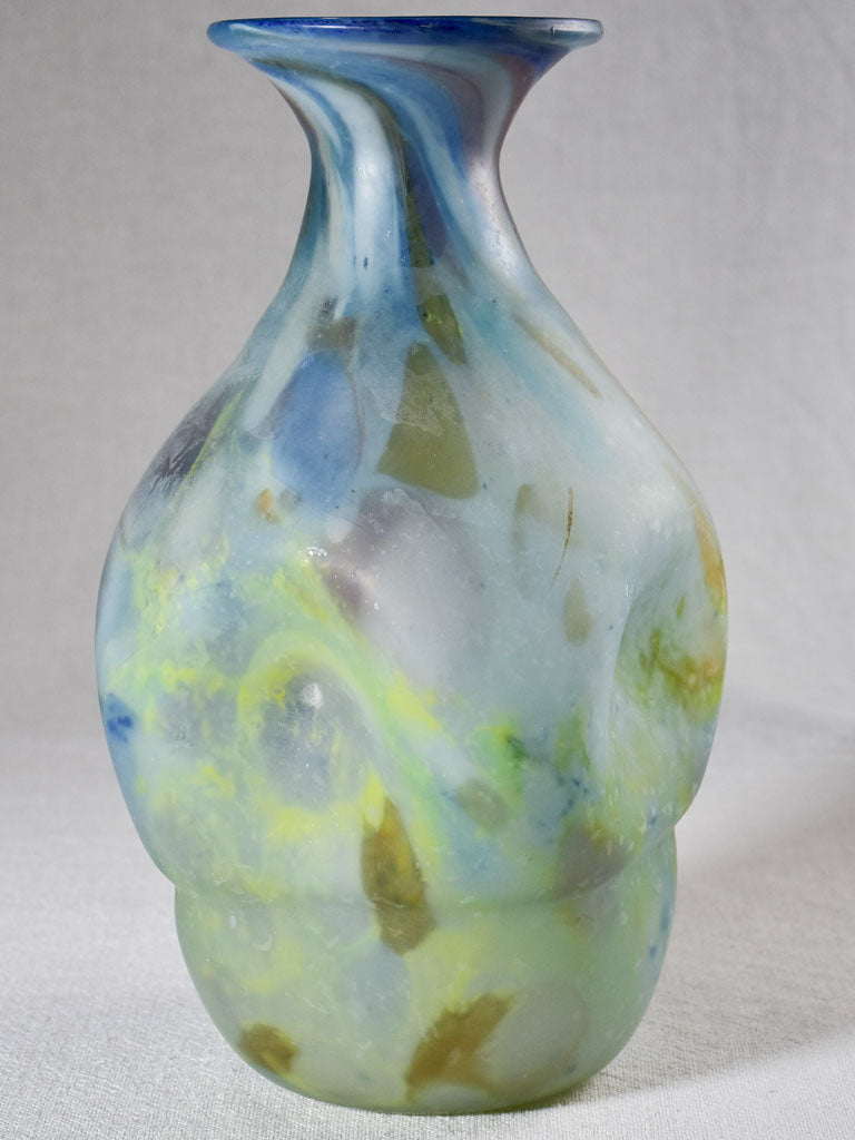 Vintage blown glass vase - blue matte 10¾"