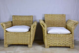 Two vintage rope armchairs and an ottoman