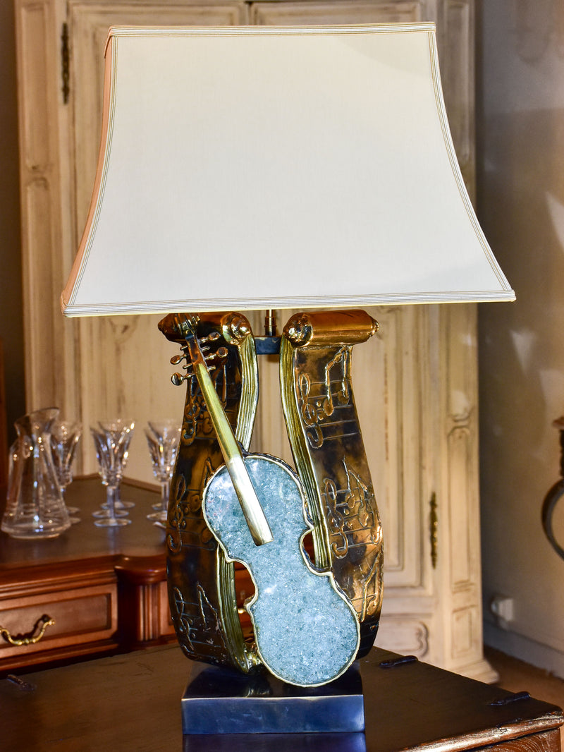 Signed vintage violin table lamp with bronze stand – Chez Pluie