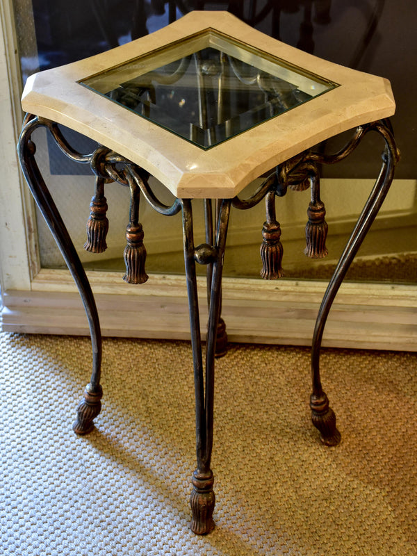 Vintage side table with glass and marble top