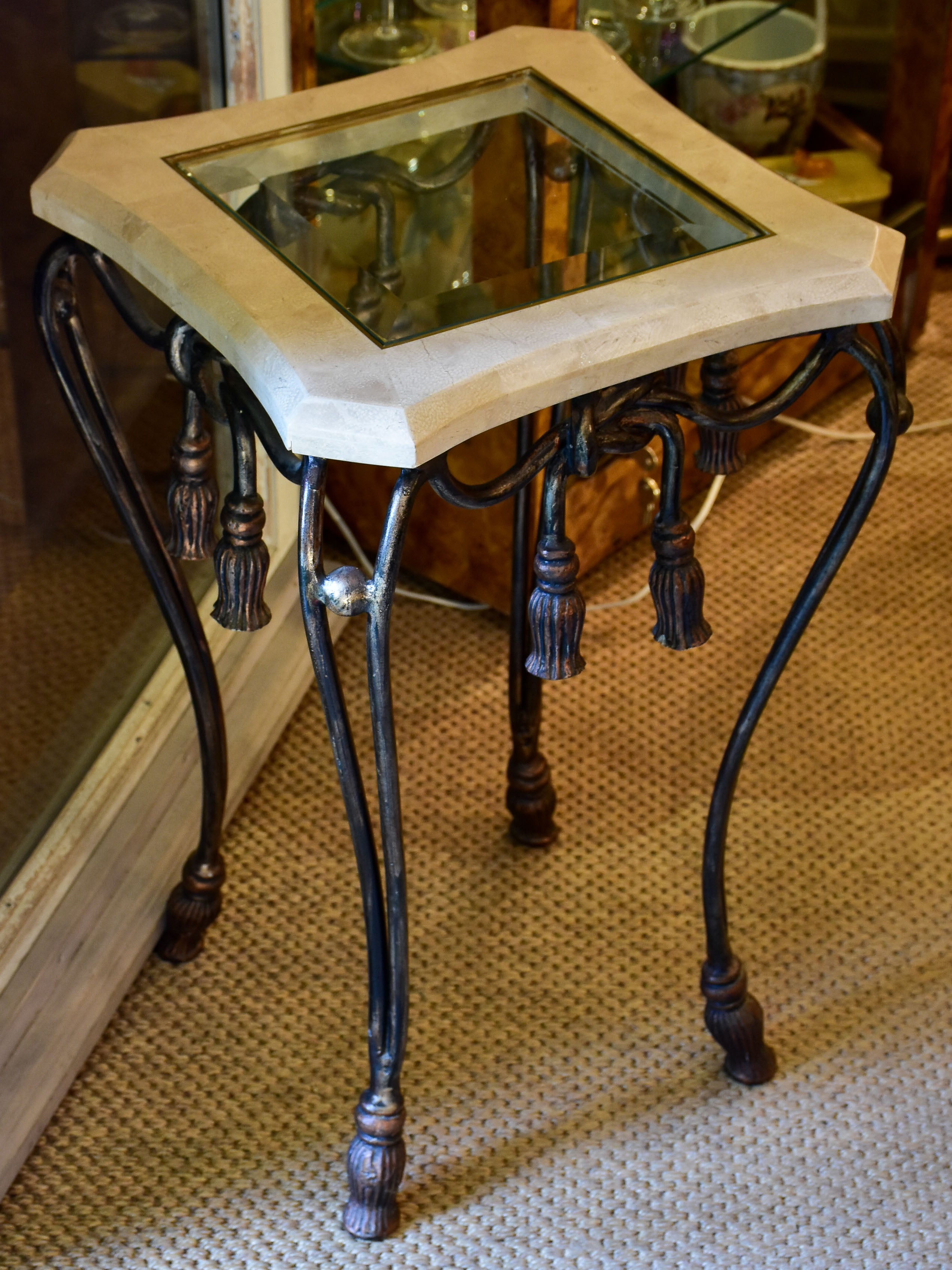 Vintage side table with glass and marble top