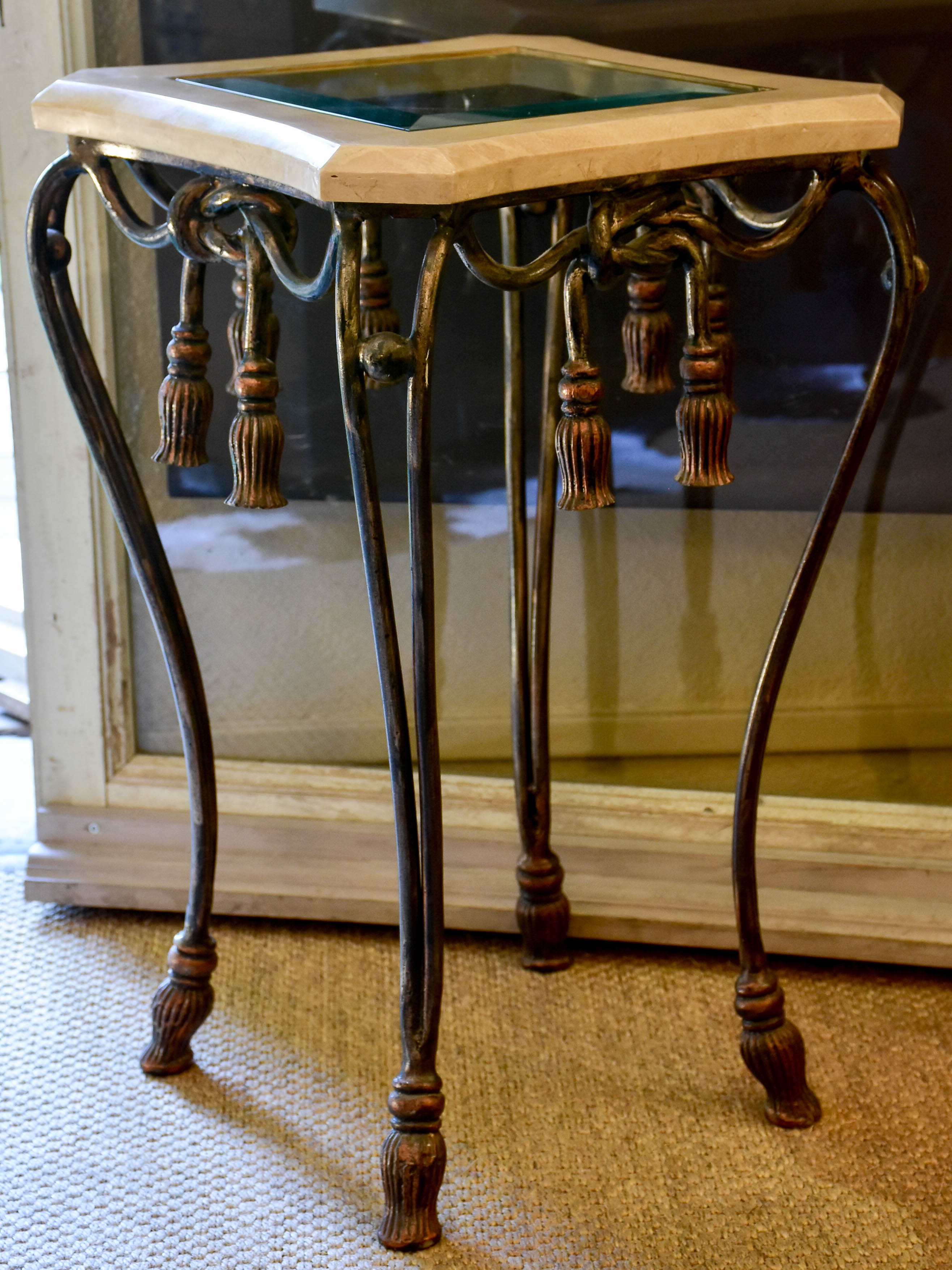 Vintage side table with glass and marble top