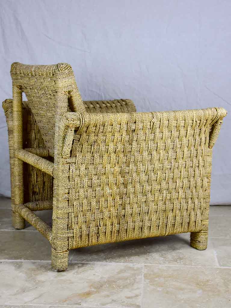 Two vintage rope armchairs and an ottoman