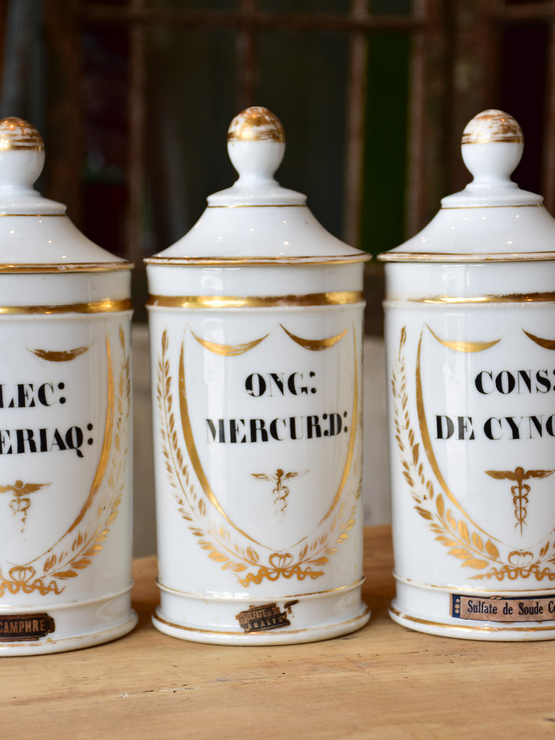 Set of seven French porcelain apothecary jars