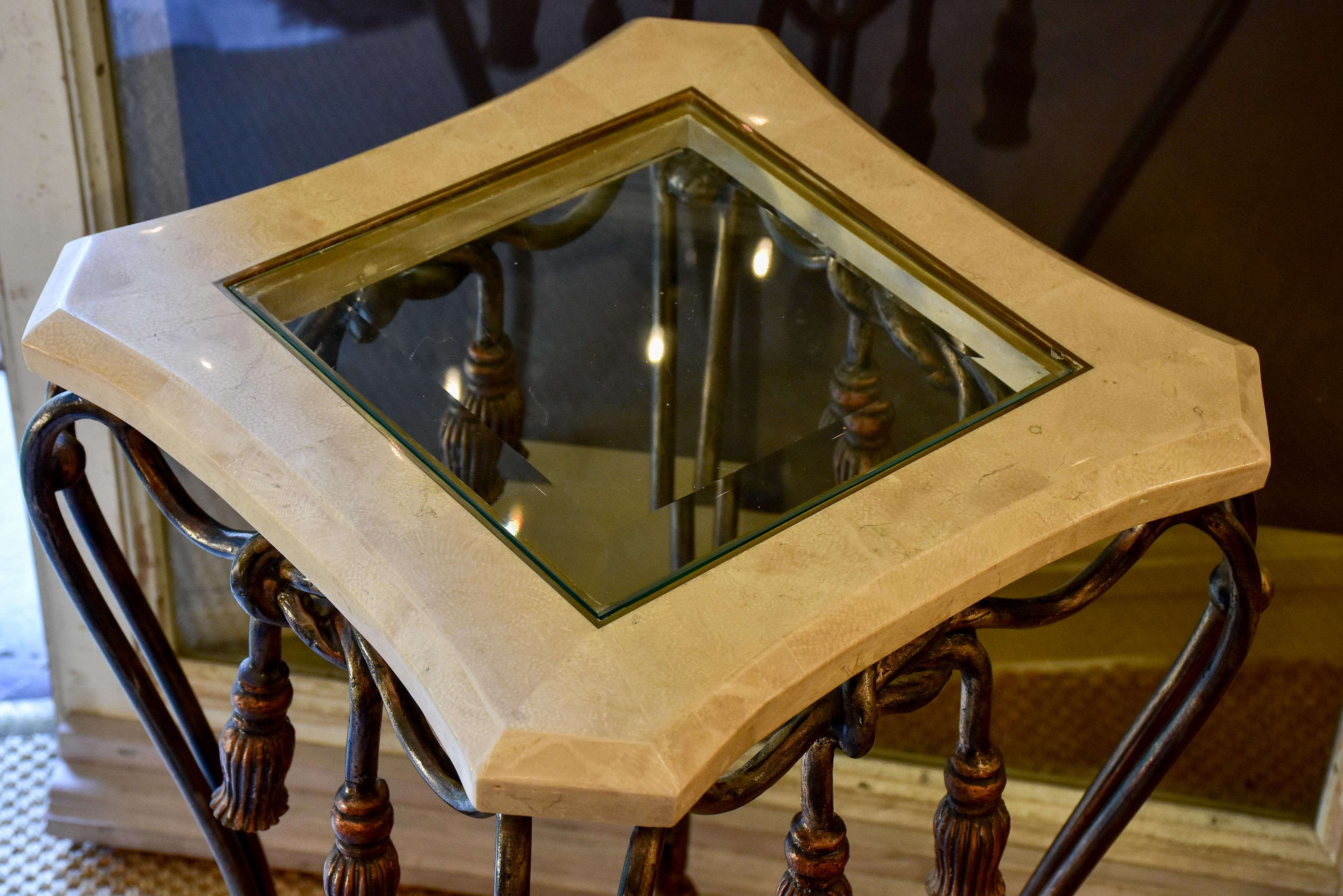 Vintage side table with glass and marble top
