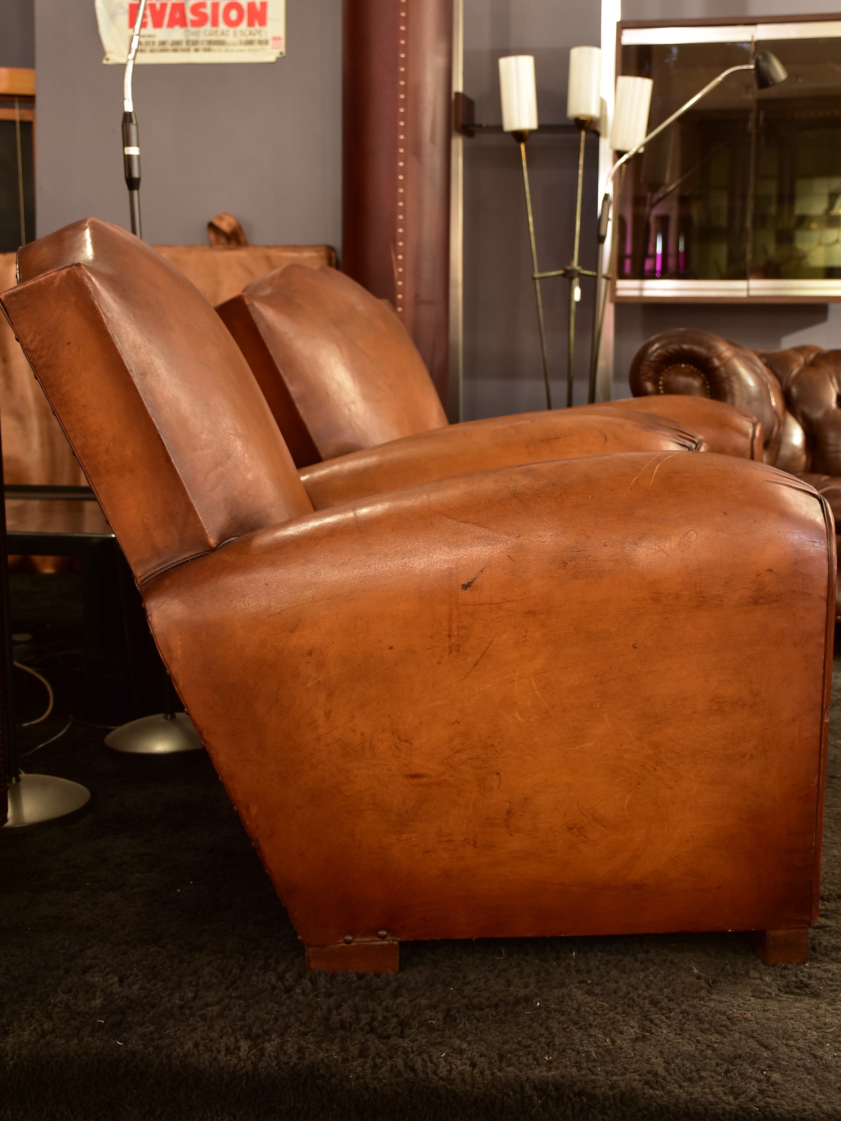 Pair of mustache back vintage French club chairs