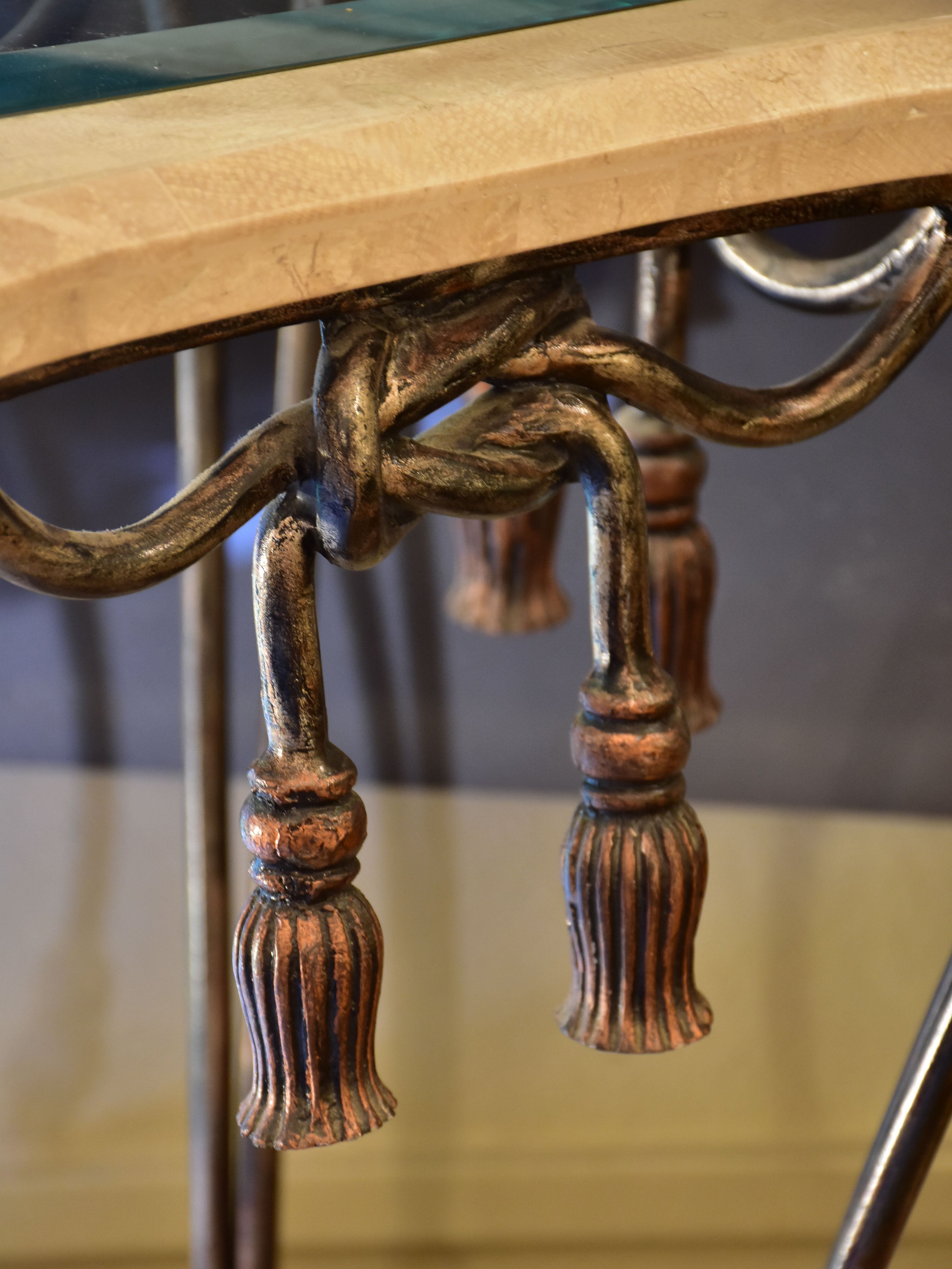 Vintage side table with glass and marble top