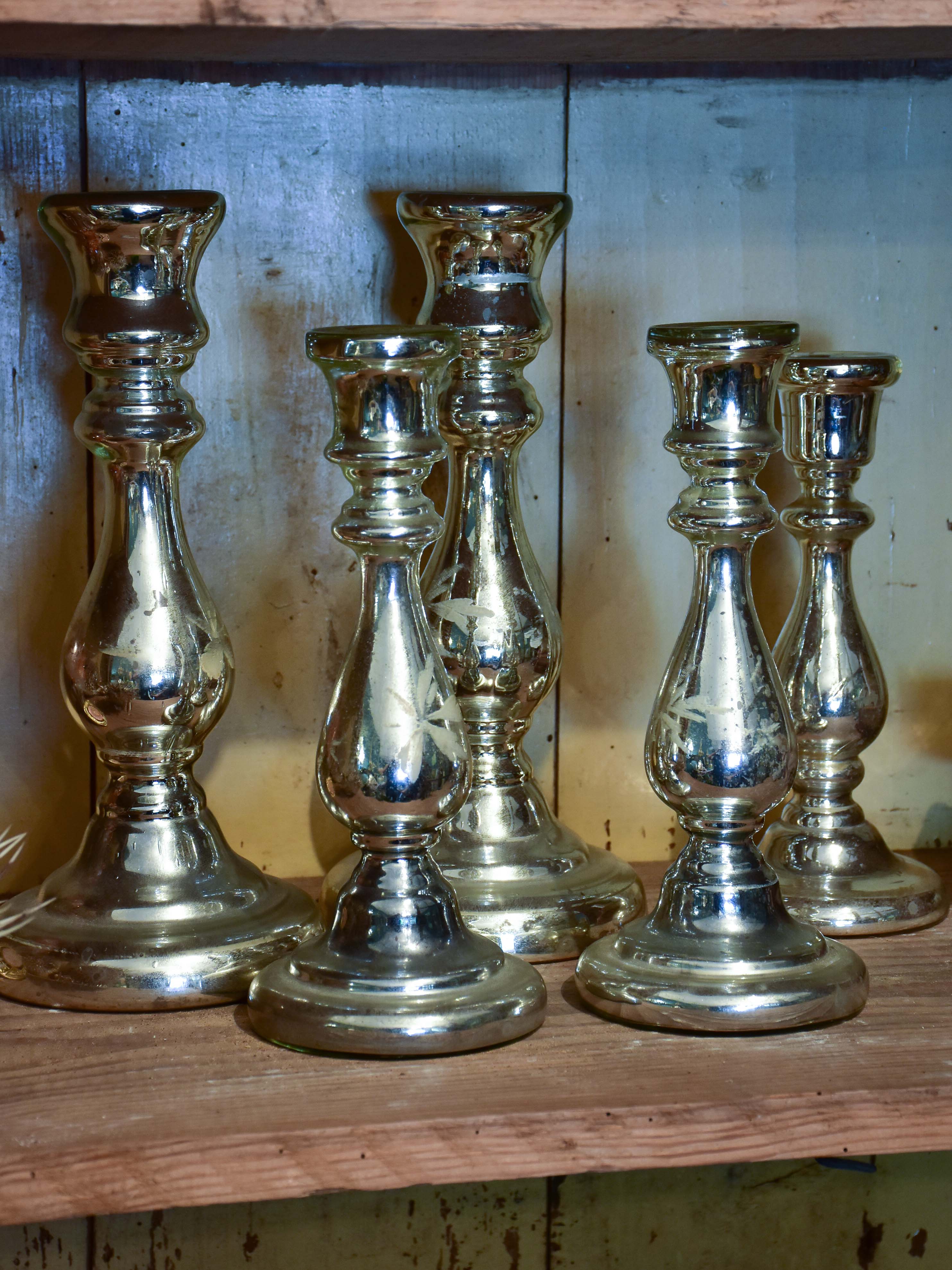 19th Century French mercury glass candlesticks