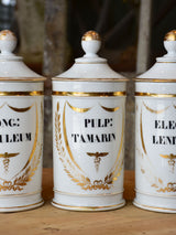 Set of seven French porcelain apothecary jars