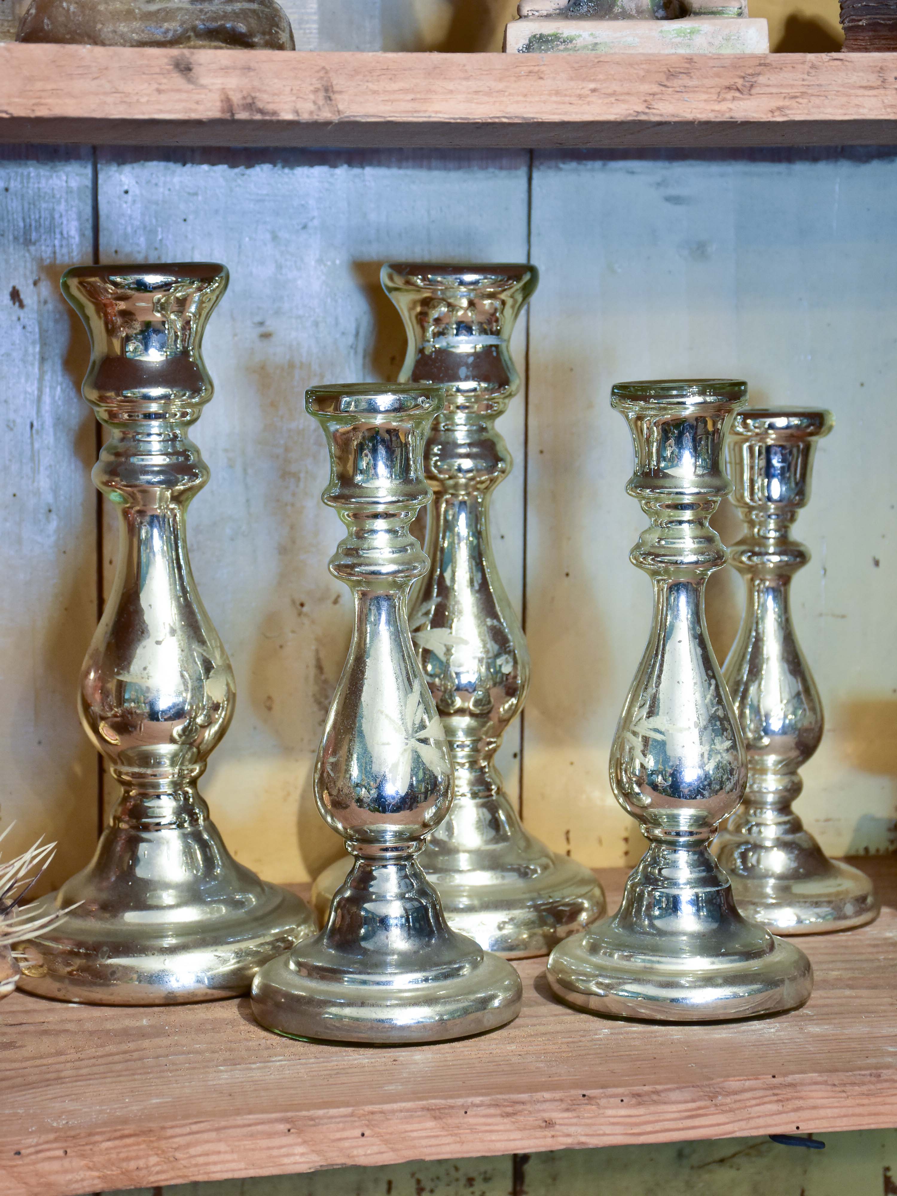 19th Century French mercury glass candlesticks