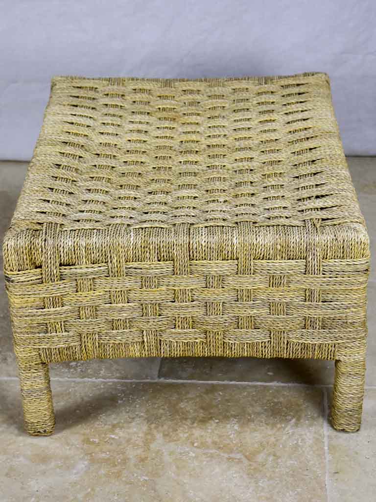 Two vintage rope armchairs and an ottoman