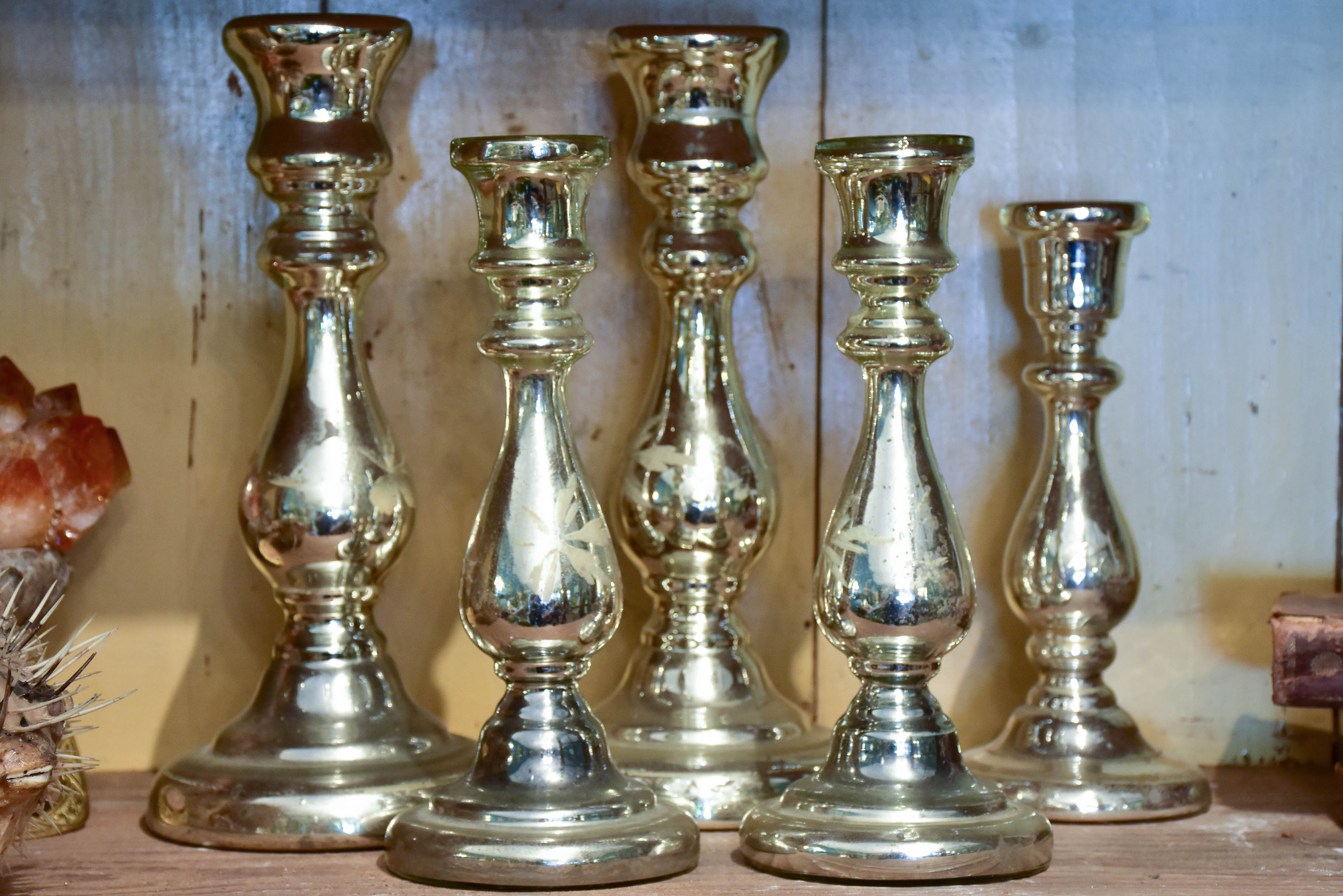 19th Century French mercury glass candlesticks