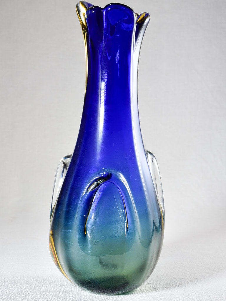 Tall vintage blue glass vase 15¼"