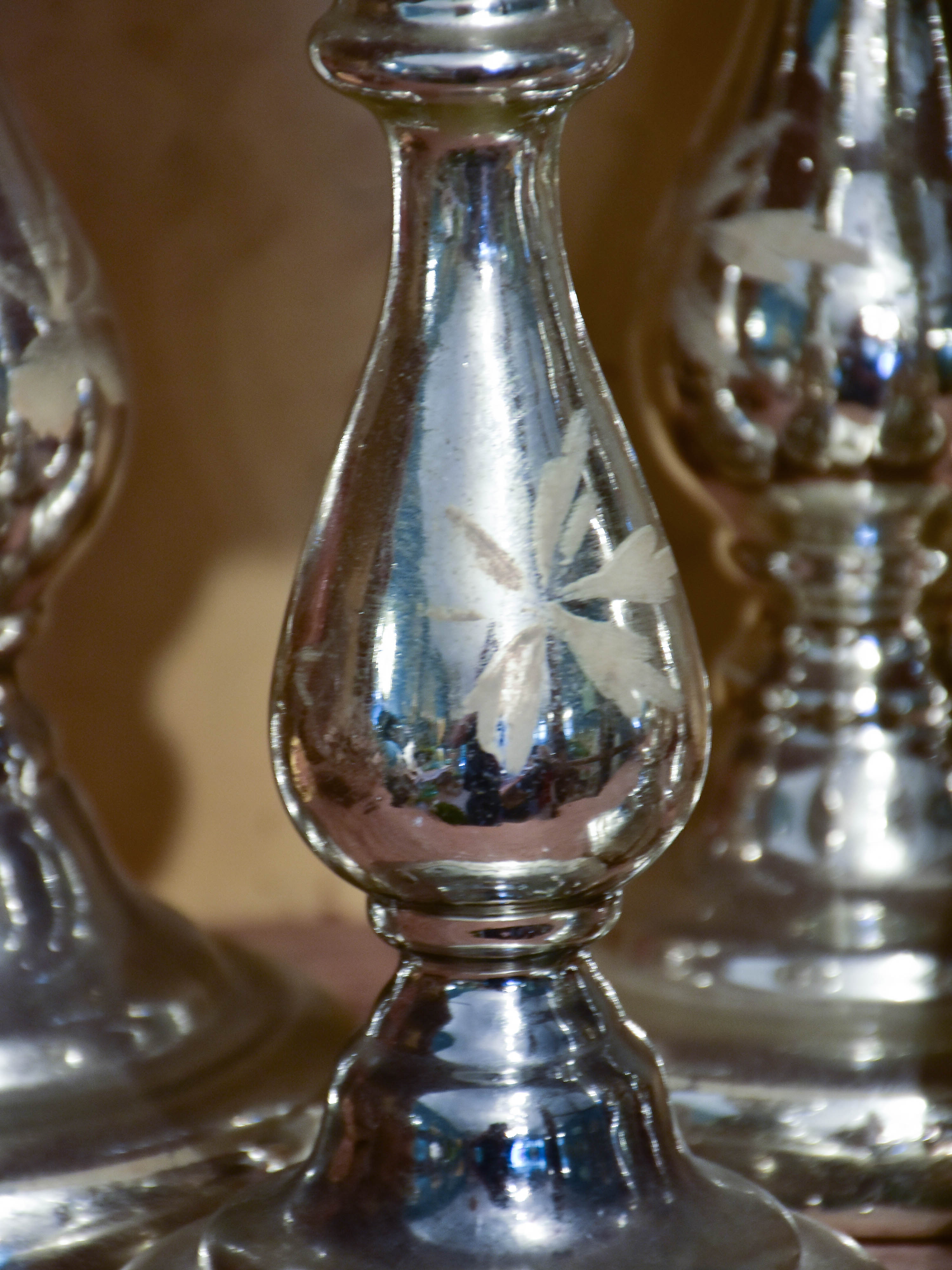 19th Century French mercury glass candlesticks
