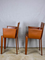 Pair of vintage Italian Quia tan leather armchairs (12 available)