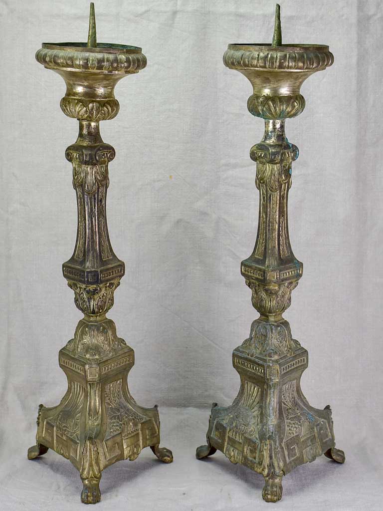Pair of large antique French church candlesticks 28"