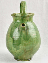Antique Provençal Terracotta water jug w/ Dark Green glaze 11½"