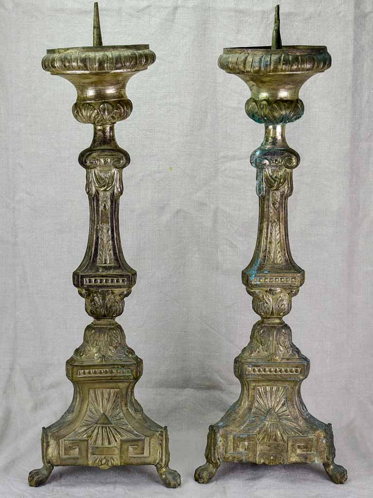 Pair of large antique French church candlesticks 28"