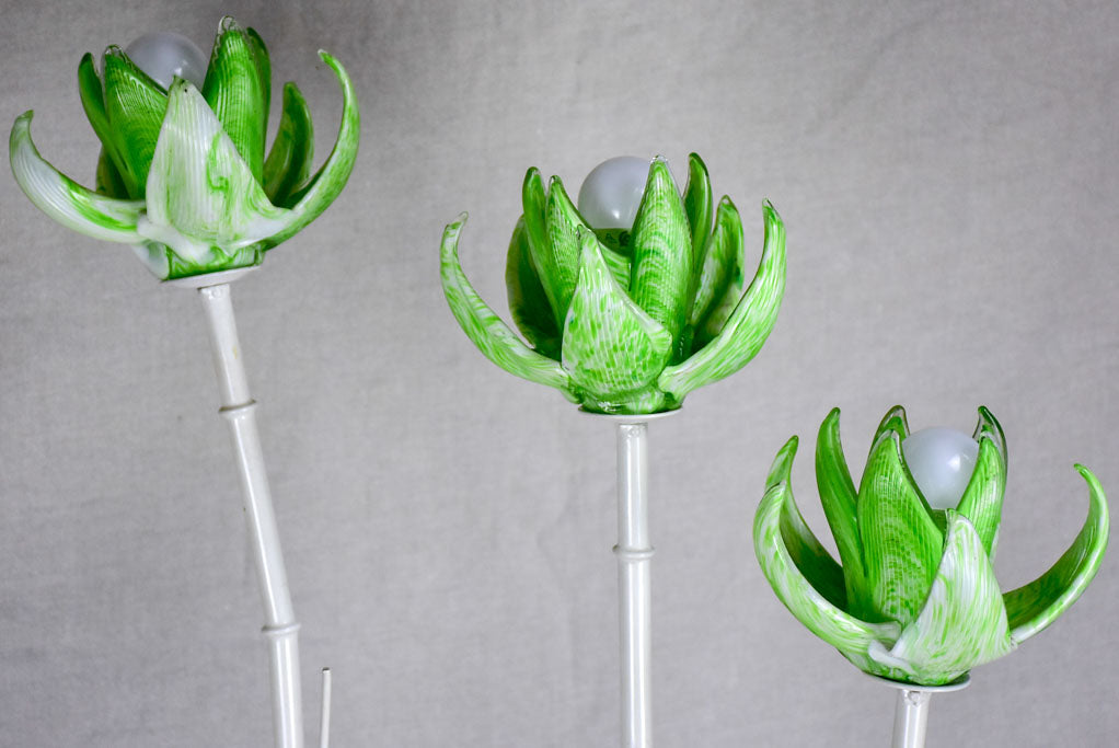 1970's bulrush floor lamp with murano glass flower shades