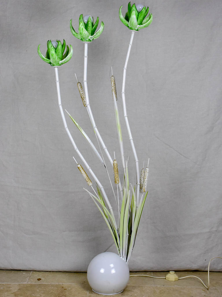 1970's bulrush floor lamp with murano glass flower shades