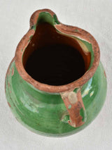 Antique Provençal Terracotta water pitcher w/ Dark Green glaze 11"