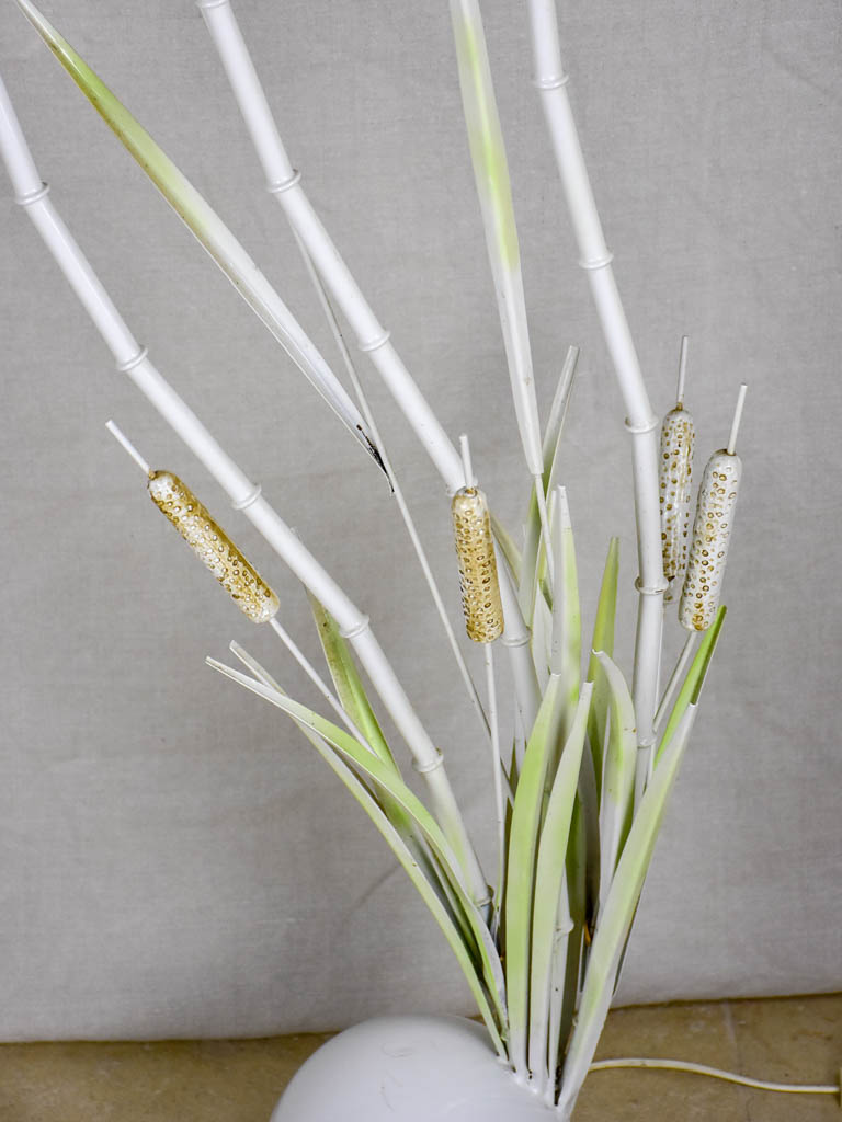 1970's bulrush floor lamp with murano glass flower shades