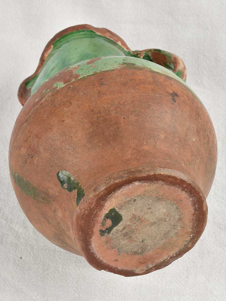 Antique Provençal Terracotta water pitcher w/ Dark Green glaze 11"