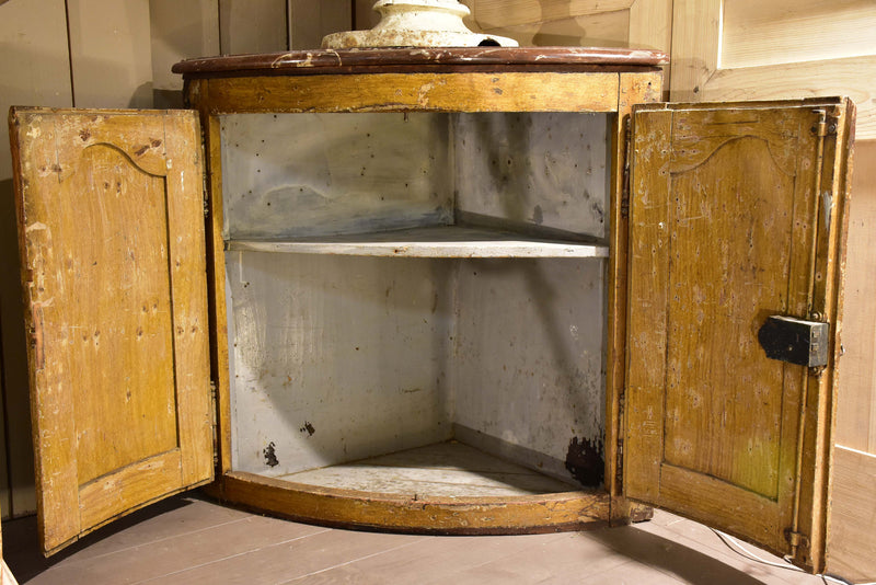 18th century Provencal curved corner cabinet with marble top