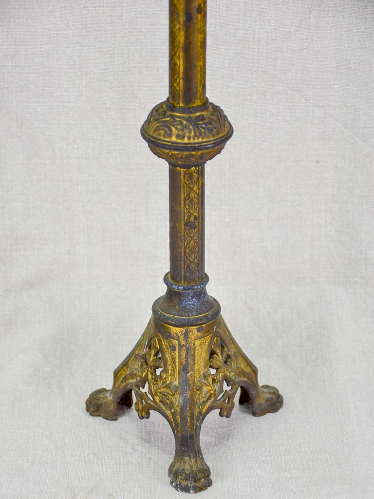 19th Century French bronze candlestick with leaf motifs 18"