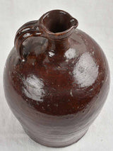 18th century French vinegar jug with dark brown glaze 13"