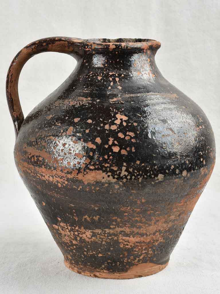 RESERVED CK 19th-Century terracotta water jug w/ black glaze 9¾"