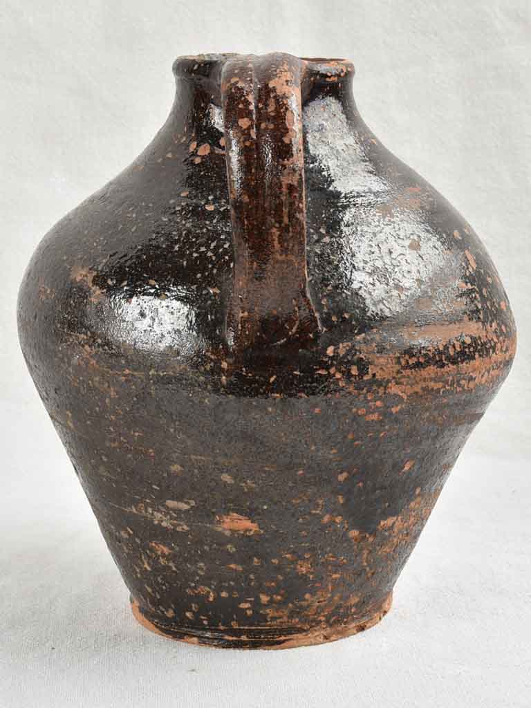 RESERVED CK 19th-Century terracotta water jug w/ black glaze 9¾"