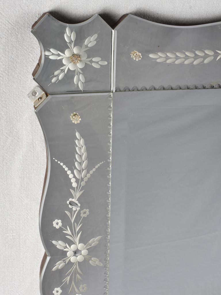 Large Venetian mirror with floral etchings 42½" x 31"