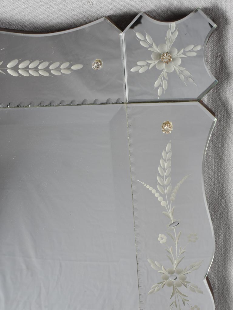 Large Venetian mirror with floral etchings 42½" x 31"